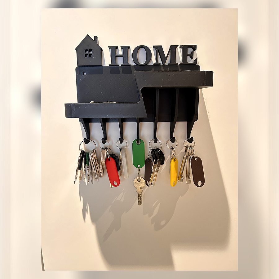 Porta-chaves de parede escrito Home, com prateleira e ganchos